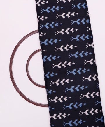 navy blue and white ikat print rayon fabric